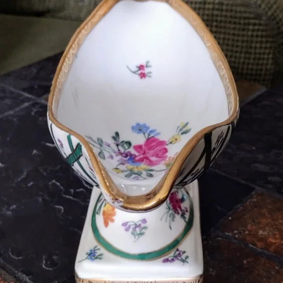 Vintage Floral Gold-Trimmed Footed Oblong Bowl - Picture 3 of 16